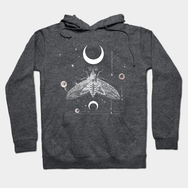 Boho Art Design - Mystic Moon Moth Hoodie by Unelmoija